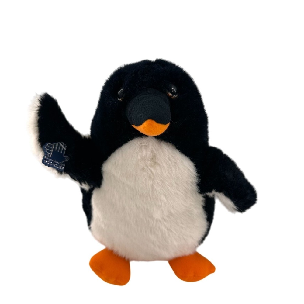 Vintage Applause Stuffed Penguin‎ Plush 12" Black White Orange Feet Beak 1984